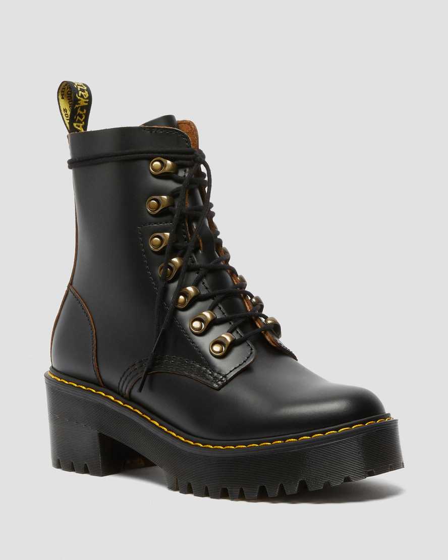 Dr. Martens Leona Vintage Smooth Nahka Heeled Naisten Platform Nilkkurit - Mustat Nilkkurit [059-ZAY